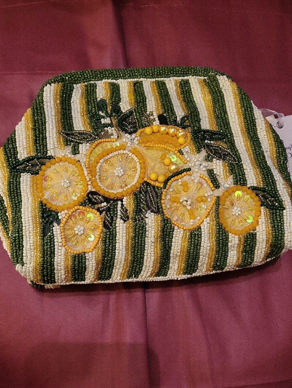 Handcrafted In India Beaded Lemon Clutch in Yellow, Green & White Rt Hp